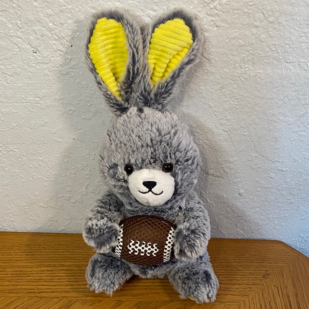 Dan Dee Plush Gray Football Bunny Stand Up Ears Yellow Ribbed Ears and Feet Rare